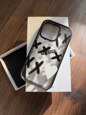 CASETiFY iPhone 14 Pro MagSafe Clear Black X & Heart iPhone Case - Black